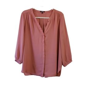 NYDJ Pintuck-Back Pleated Long Sleeve Blouse Large
